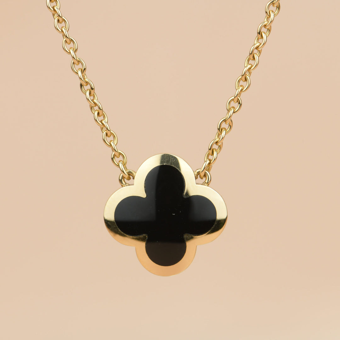 Van Cleef & Arpels Yellow Gold Onyx Pure Alhambra Pendant Necklace