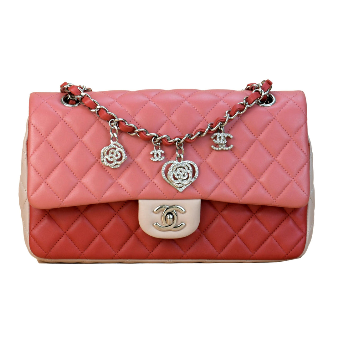 Authentic Chanel Valentine Charm Lambskin Shoulder Bag 10” for