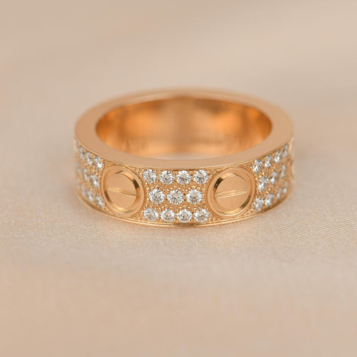 Cartier Rose Gold Pave Diamond Love Ring