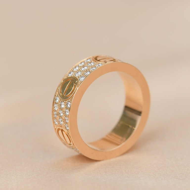 Cartier Rose Gold Pave Diamond Love Ring