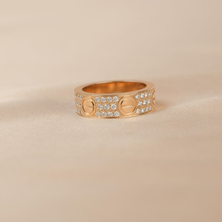 Cartier Rose Gold Pave Diamond Love Ring