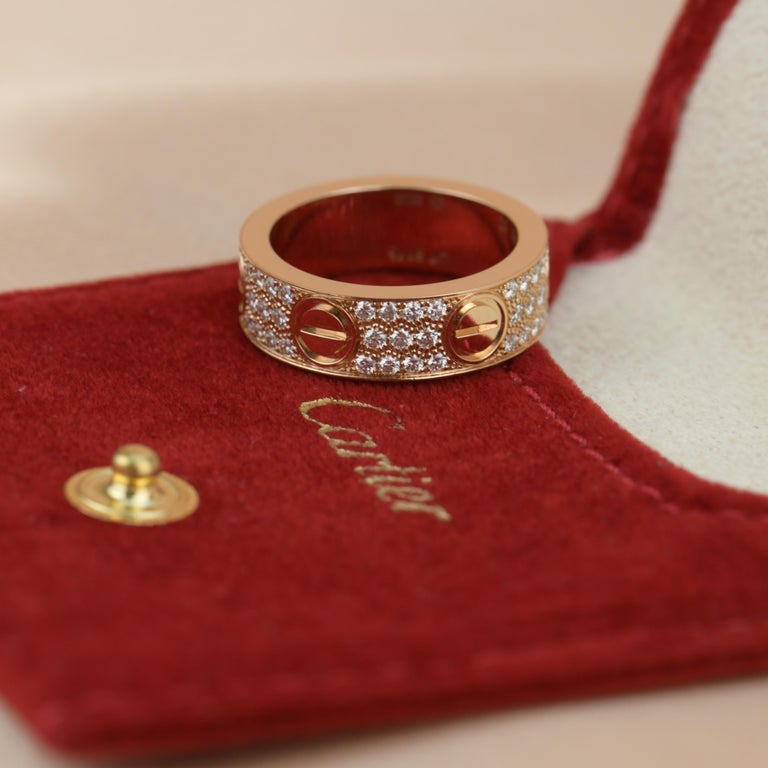 Cartier Rose Gold Pave Diamond Love Ring