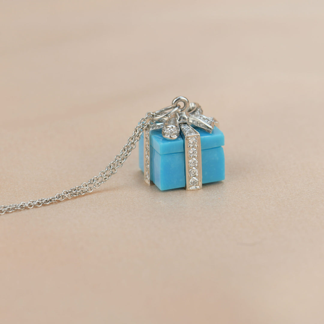 Tiffany & Co. Diamond Platinum Tiffany Blue Turqoise Box Necklace