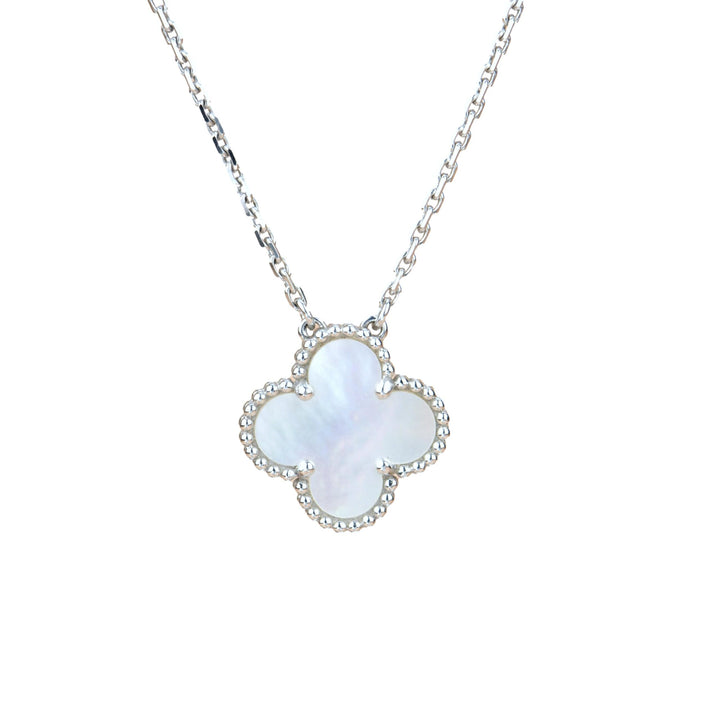 Van Cleef & Arpels Vintage Alhambra White Gold Mother of Pearl Pendant Necklace