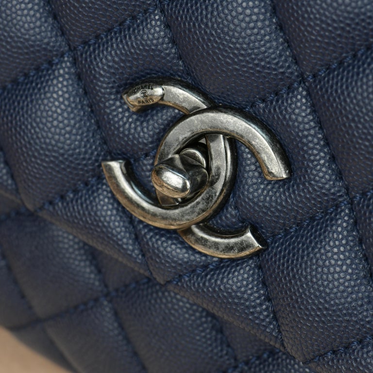 Chanel Coco Handle Bag Large Navy Caviar with Ruthenium Hardware