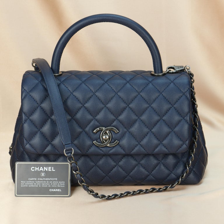 Chanel Coco Handle Bag Large Navy Caviar with Ruthenium Hardware 2016