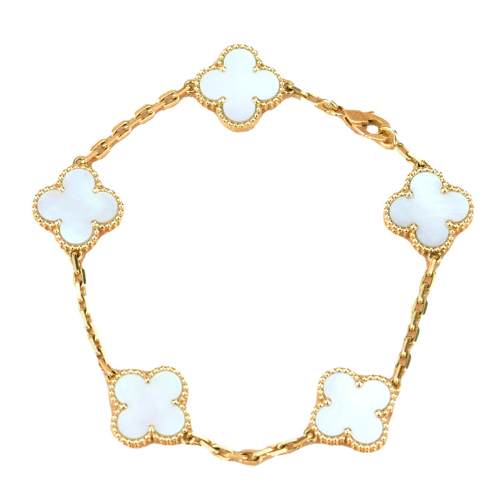 Van Cleef & Arpels 5 Motif Vintage Alhambra Mother of Pearl Yellow Gold Bracelet