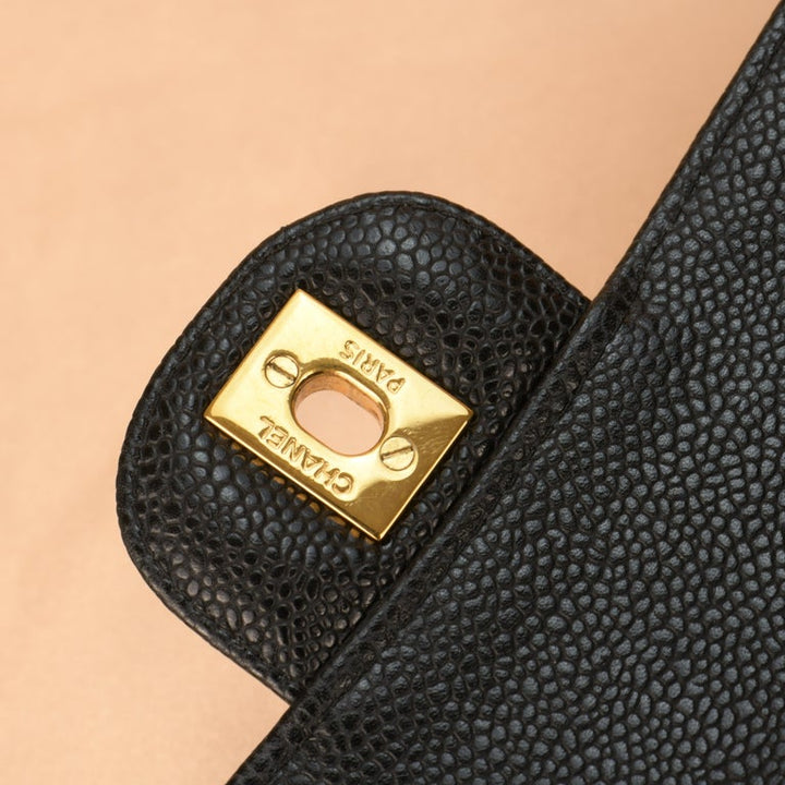 Chanel Black Caviar Medium Classic Double Flap Bag With Dustbag