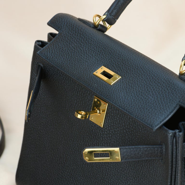 Hermes Black Togo Leather Gold Hardware Kelly 28 Handbag