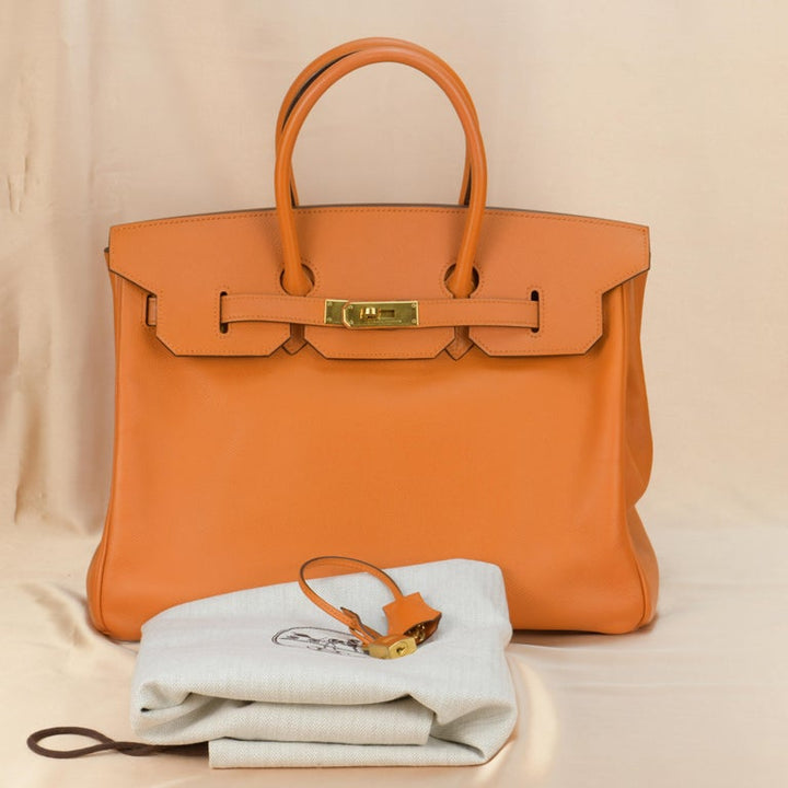 Hermes Birkin Handbag Orange Epsom with Palladium Hardware 35