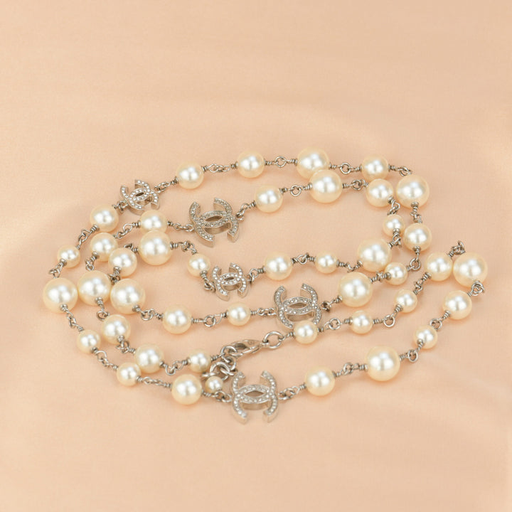 Chanel Pearl Sautoir Necklace with Five CC Logos