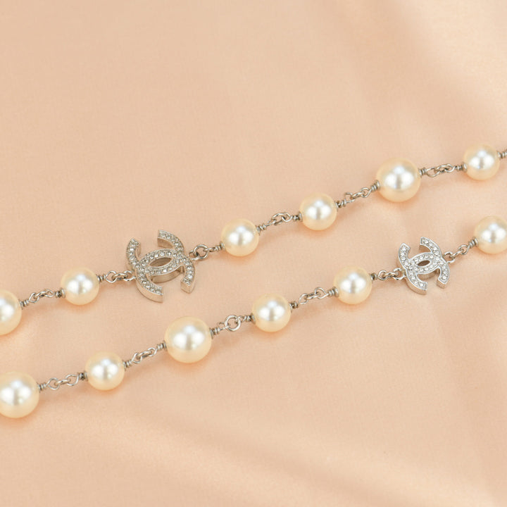 Chanel Pearl Sautoir Necklace with Five CC Logos