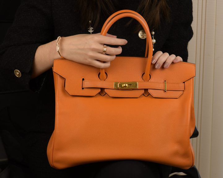 Hermes Birkin Handbag Orange Epsom with Palladium Hardware 35