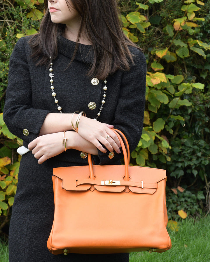 Hermes Birkin Handbag Orange Epsom with Palladium Hardware 35