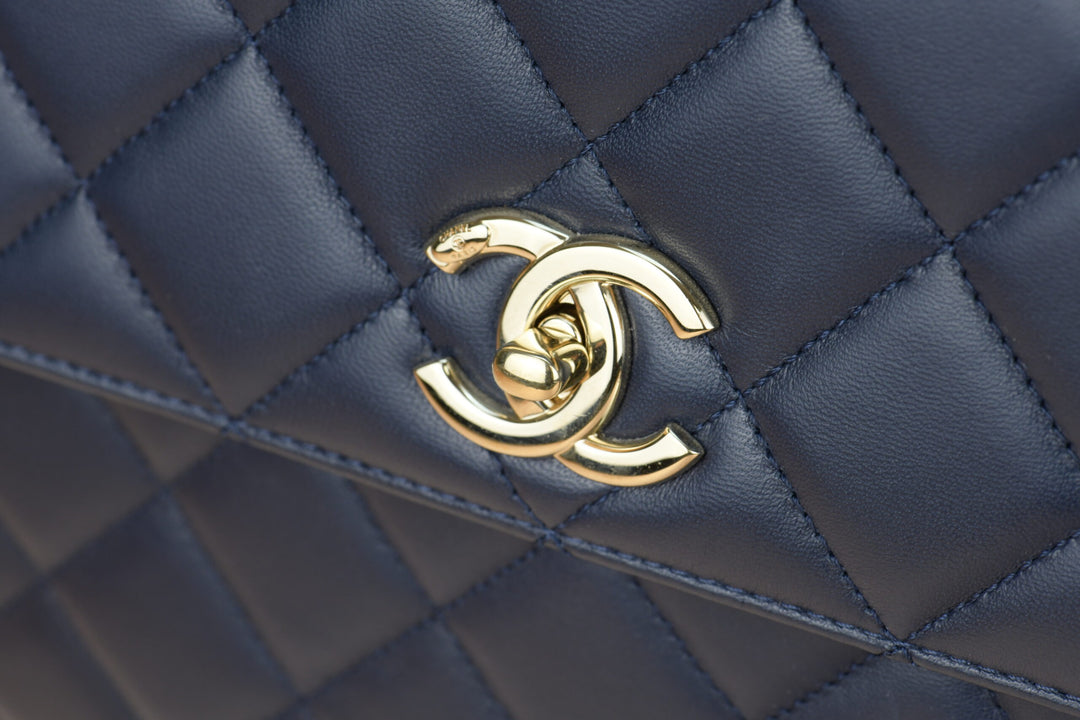 CHANEL Trendy CC Large Flap Bag Top Handle Navy Blue Quilted