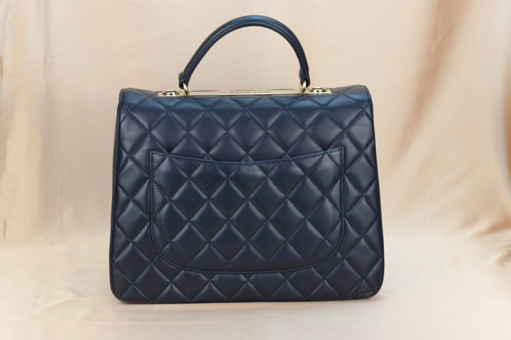 CHANEL Navy Blue Quilted Lambskin Leather Trendy CC Flap Top Handle