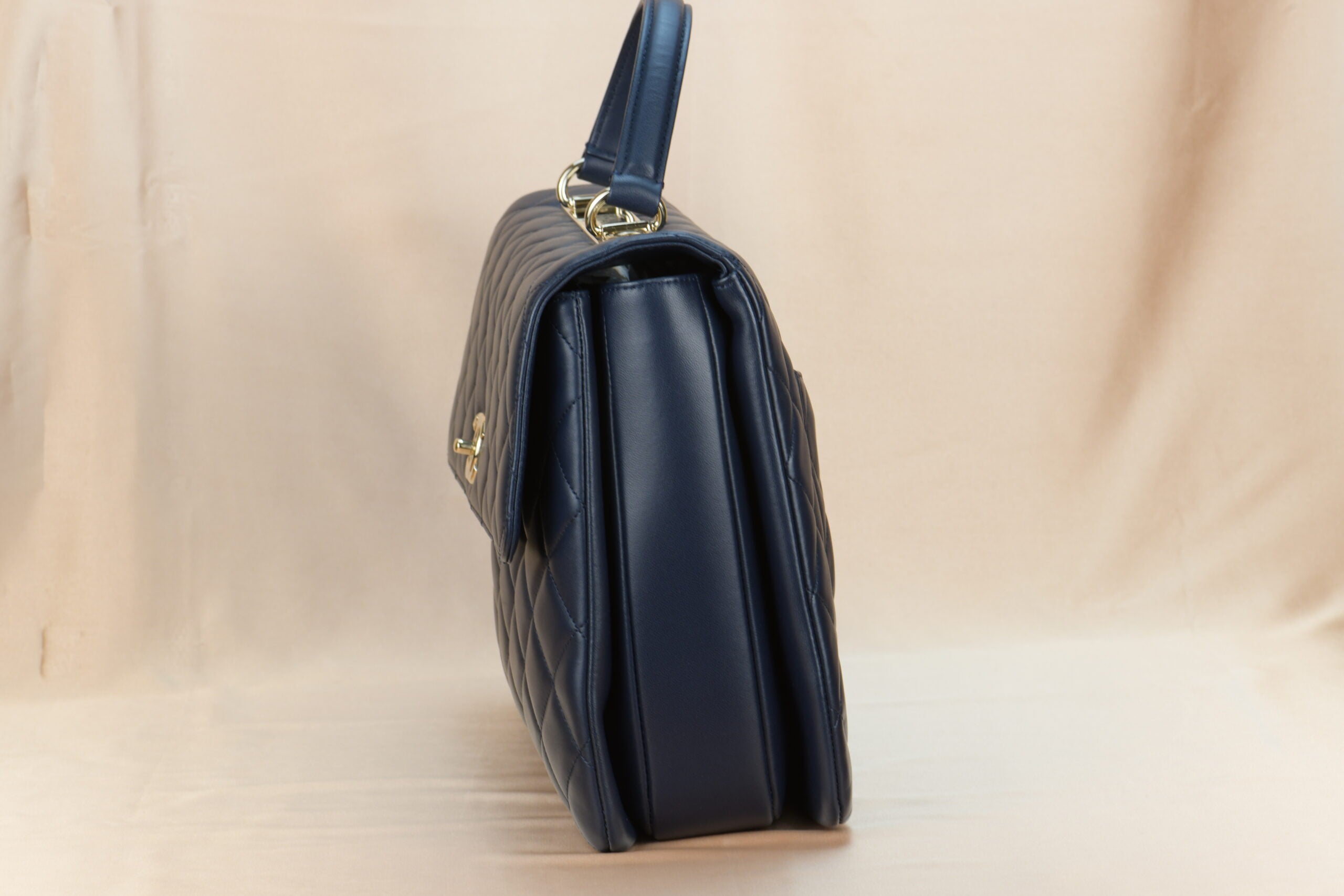 CHANEL Trendy CC Large Flap Bag Top Handle Navy Blue Quilted