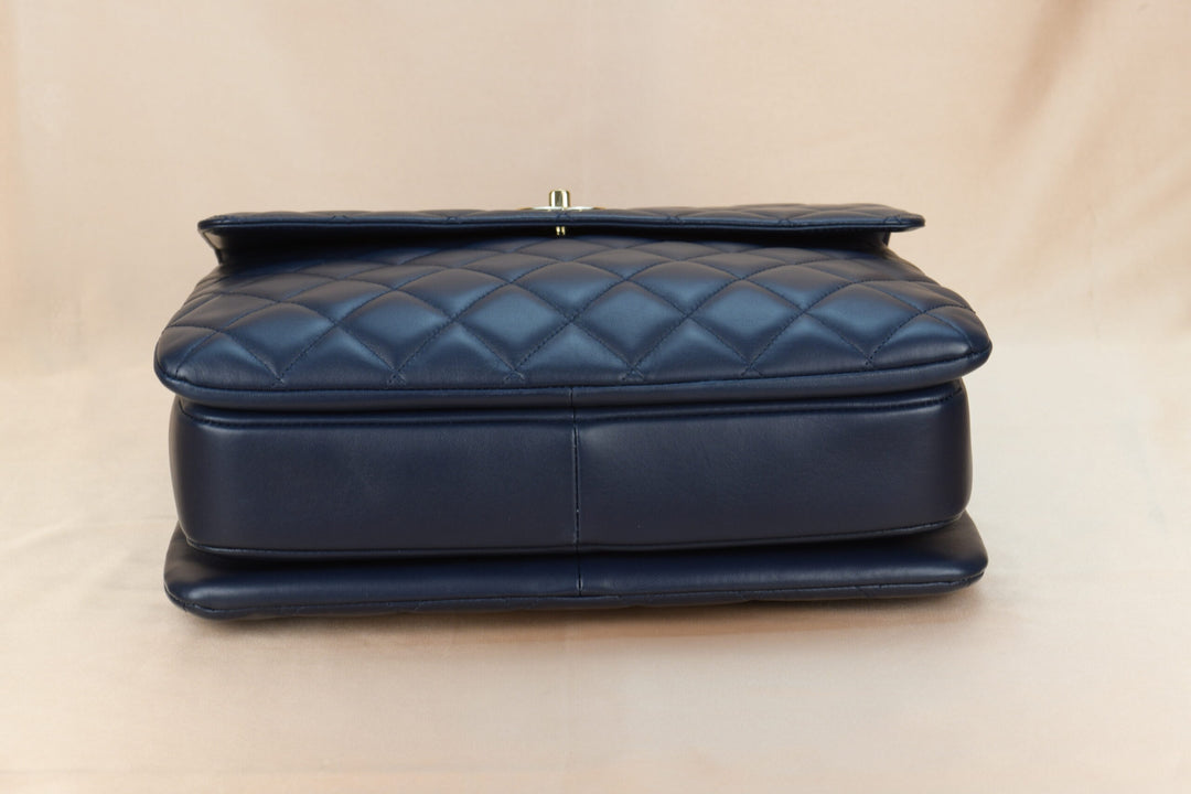 CHANEL Navy Blue Quilted Lambskin Leather Trendy CC Flap Top Handle