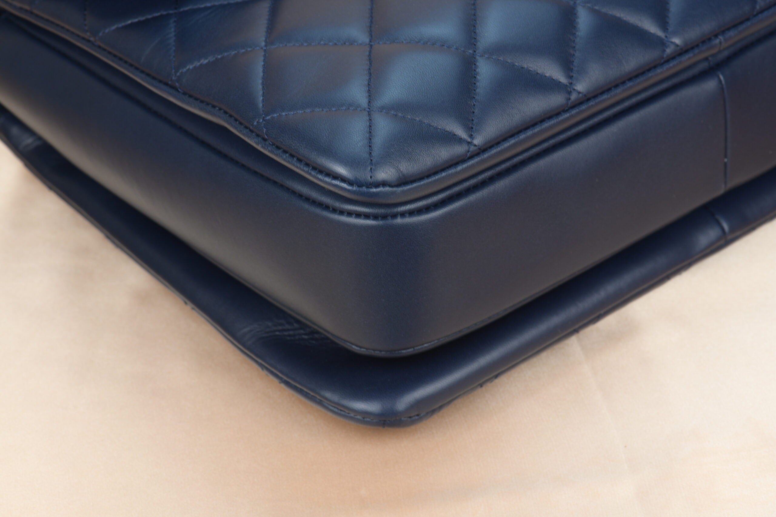 CHANEL Trendy CC Large Flap Bag Top Handle Navy Blue Quilted