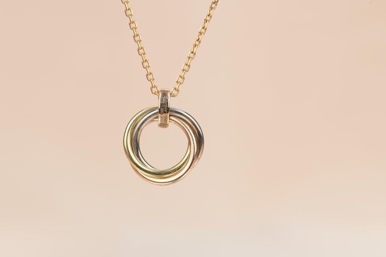 CARTIER White, Yellow, Rose Gold and Diamond Trinity Pendant Necklace