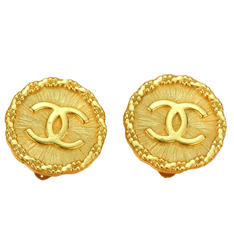 CHANEL Vintage Gold Textured Coin Clip-On Earrings 