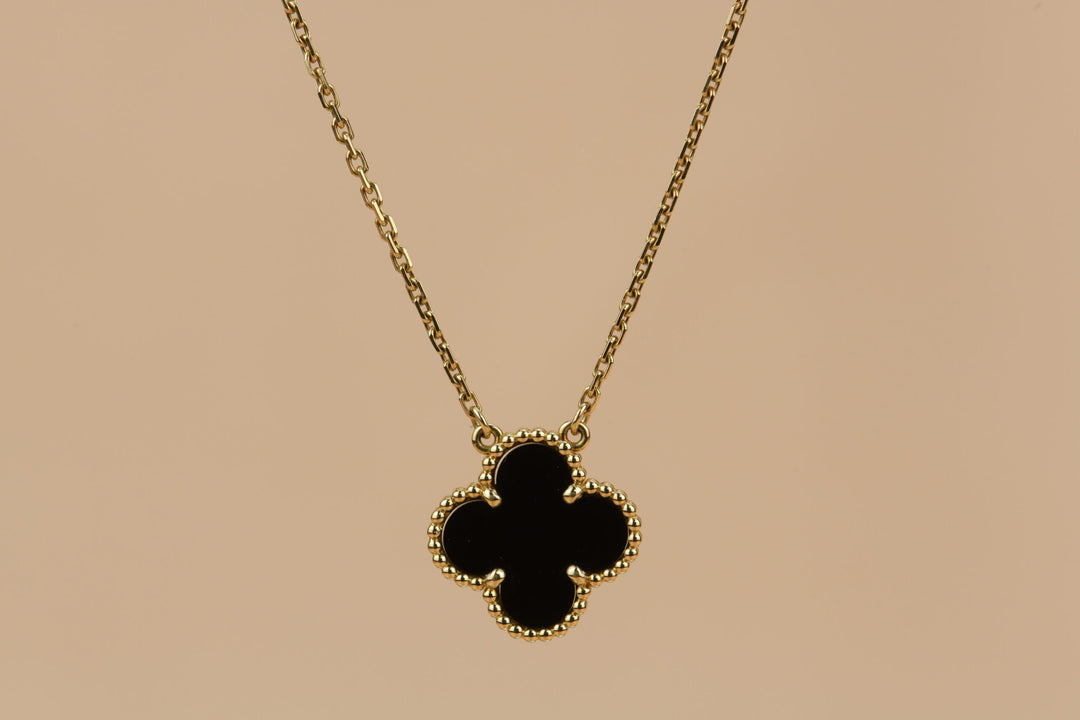 Van Cleef & Arpels Onyx Alhambra Pendant Necklace