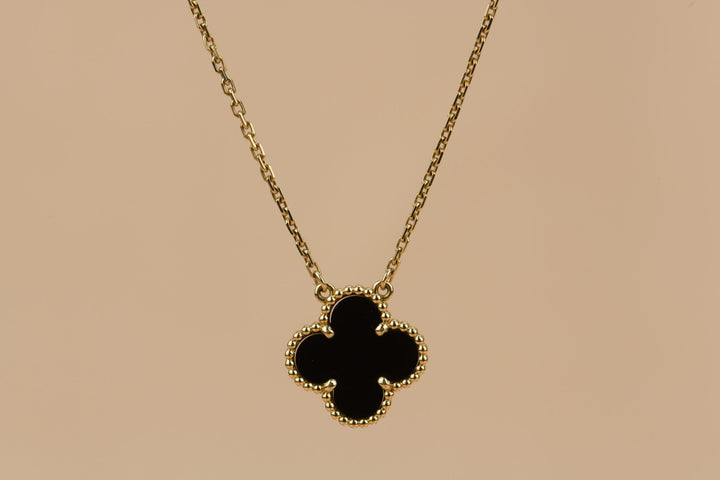 Van Cleef & Arpels Onyx Alhambra Pendant Necklace