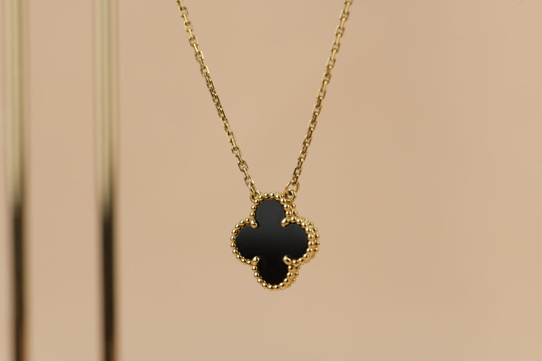 Van Cleef & Arpels Onyx Alhambra Pendant Necklace