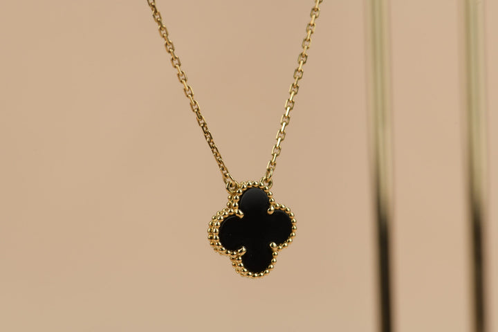 Van Cleef & Arpels Onyx Alhambra Pendant Necklace