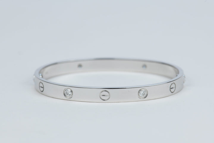 Cartier White Gold 4 Diamond Love Bracelet Size 18