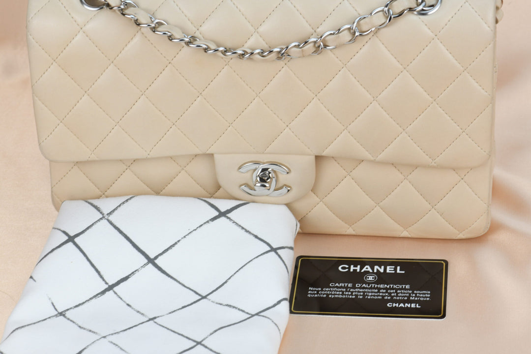 Chanel Beige Lambskin Jumbo Classic Flap SHW