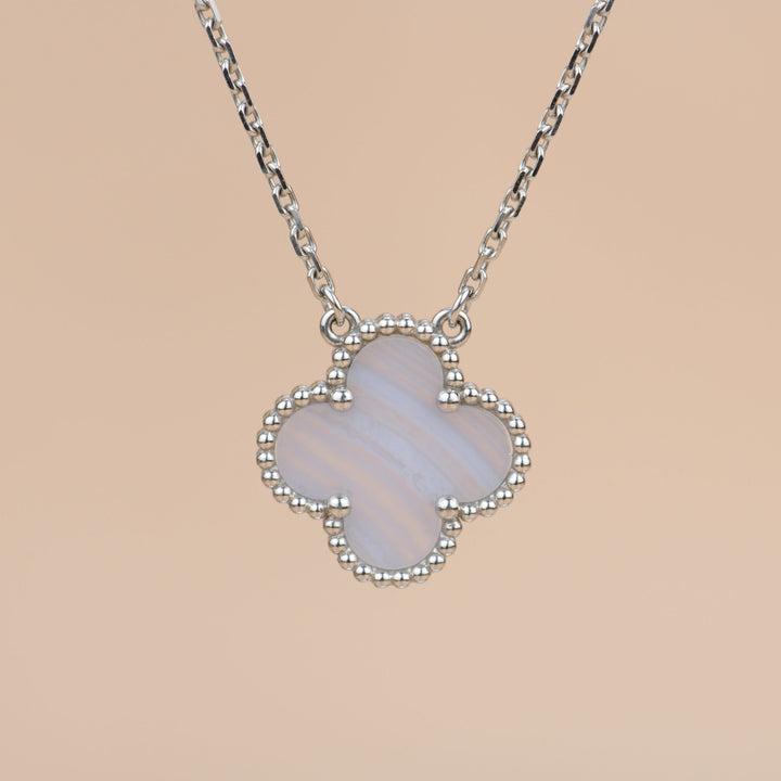 Van Cleef & Arpels Chalcedony White Gold Vintage Alhambra Pendant Necklace