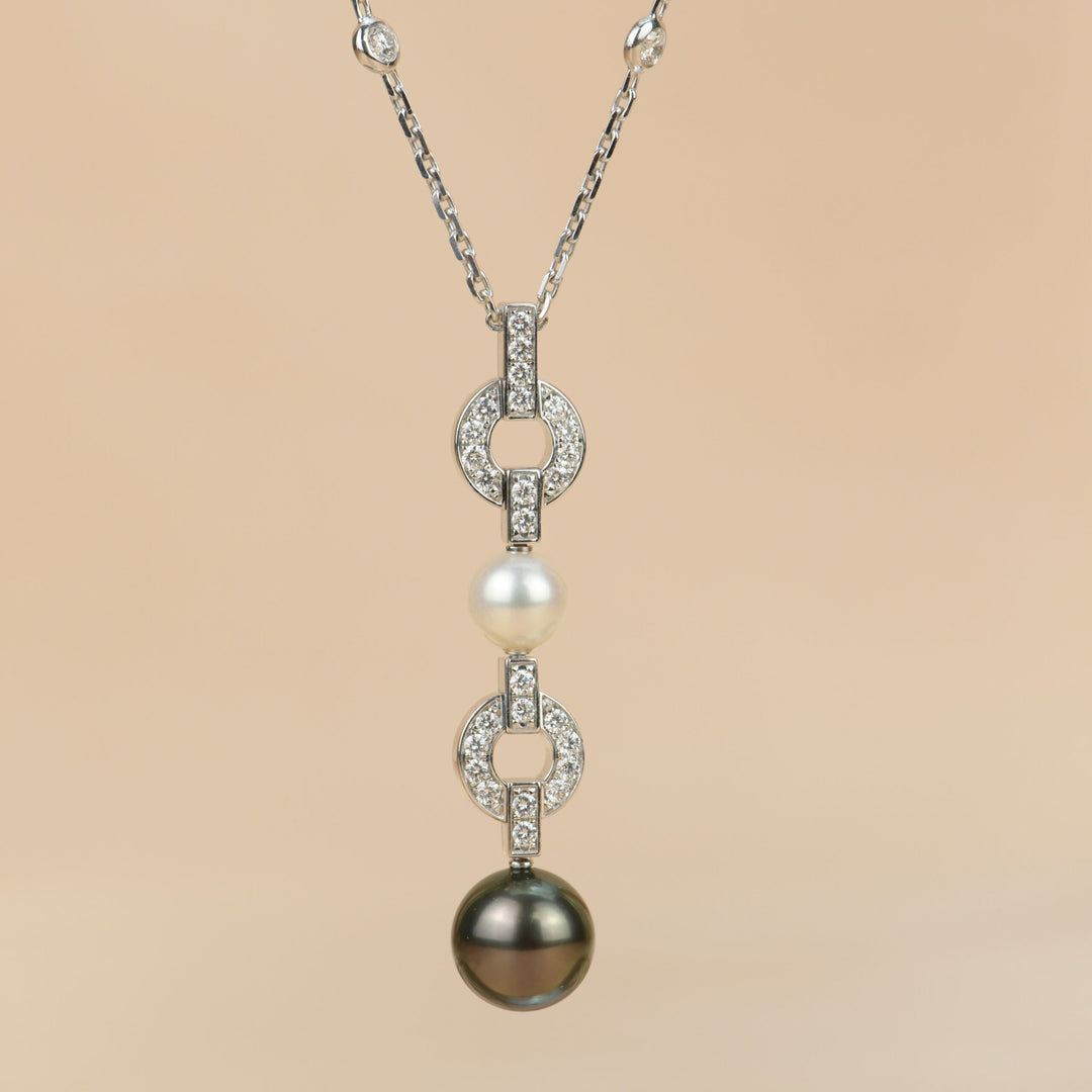 CARTIER 18K White Gold Diamond Tahitian Pearl Himalia Drop Pendant Necklace