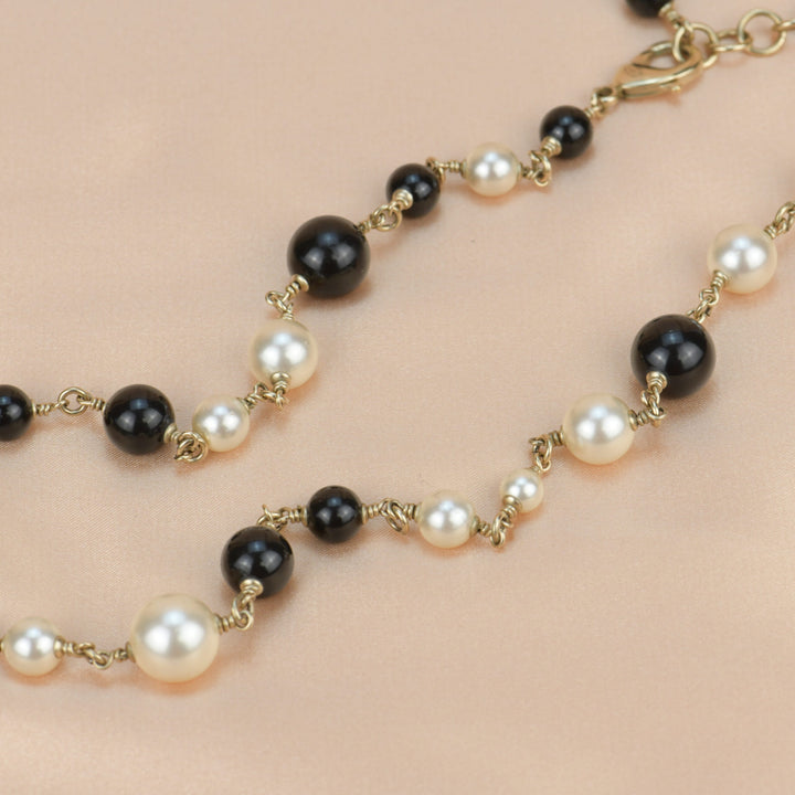 Chanel CC Logo black Onyx And Pearl Long Necklace