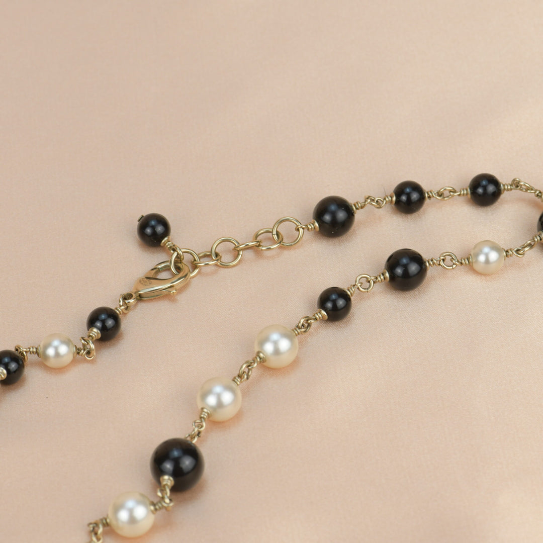 Chanel CC Logo black Onyx And Pearl Long Necklace