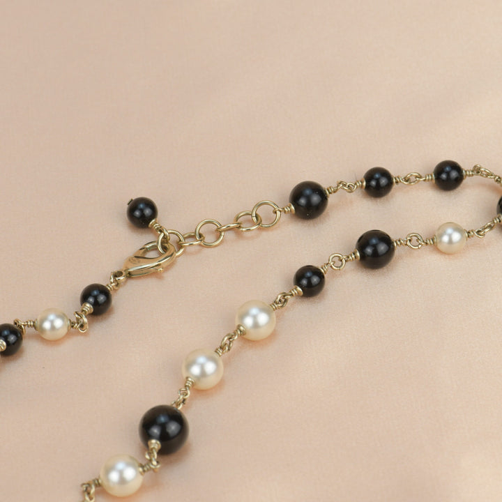 Chanel CC Logo black Onyx And Pearl Long Necklace