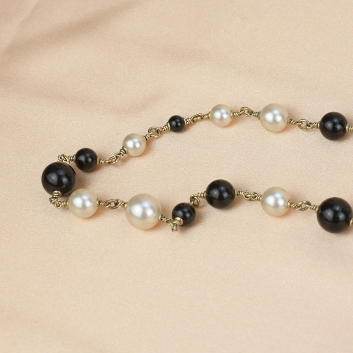 Chanel CC Logo black Onyx And Pearl Long Necklace