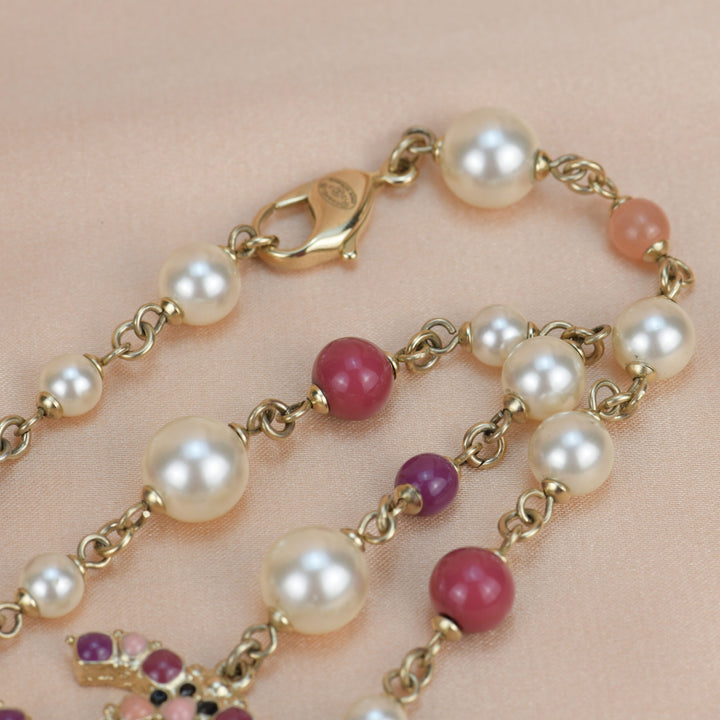 Chanel CC Log Long Pearl Necklace in Gilt Gold