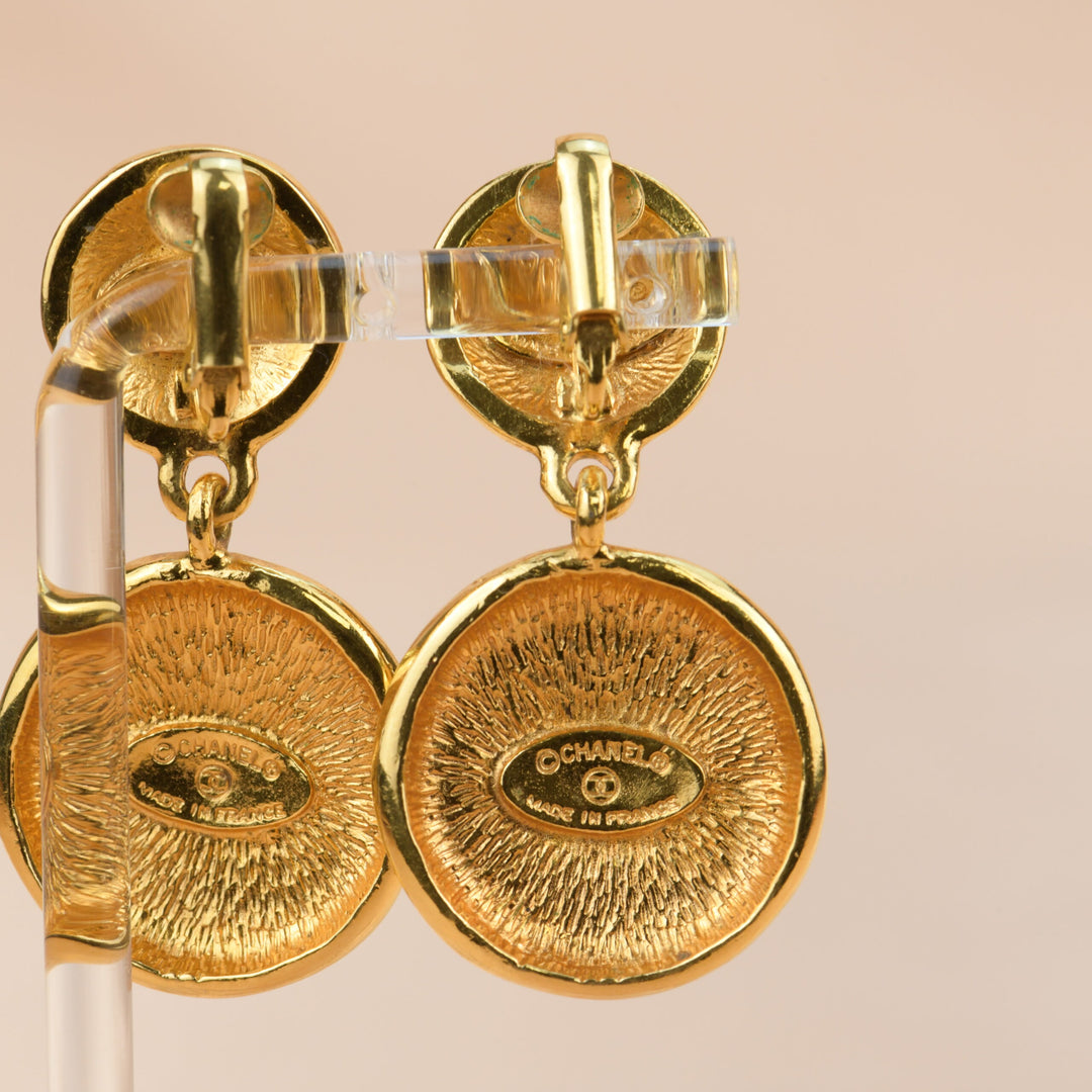 CHANEL Vintage Gold Coin Dangle Clip-On Earrings 