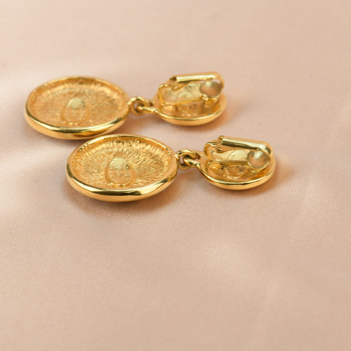 CHANEL Vintage Gold Coin Dangle Clip-On Earrings 