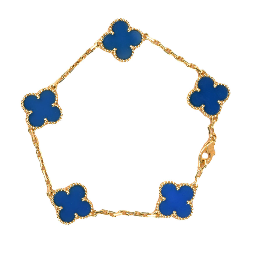 Van Cleef & Arpels Blue Agate Vintage Alhambra 18k Gold Bracelet