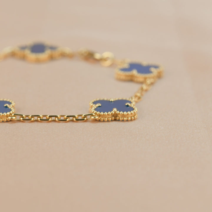 Van Cleef & Arpels Blue Agate Vintage Alhambra 18k Gold Bracelet