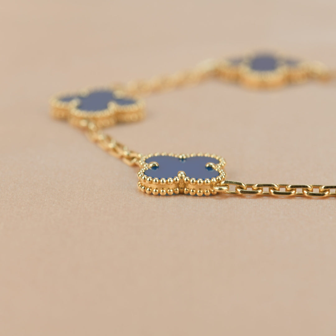 Van Cleef & Arpels Blue Agate Vintage Alhambra 18k Gold Bracelet