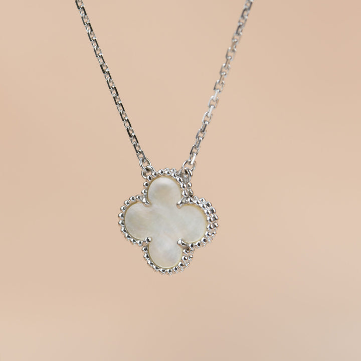 Van Cleef & Arpels Vintage Alhambra White Gold Mother of Pearl Pendant Necklace