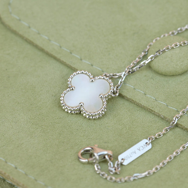 Van Cleef & Arpels Vintage Alhambra White Gold Mother of Pearl Pendant Necklace