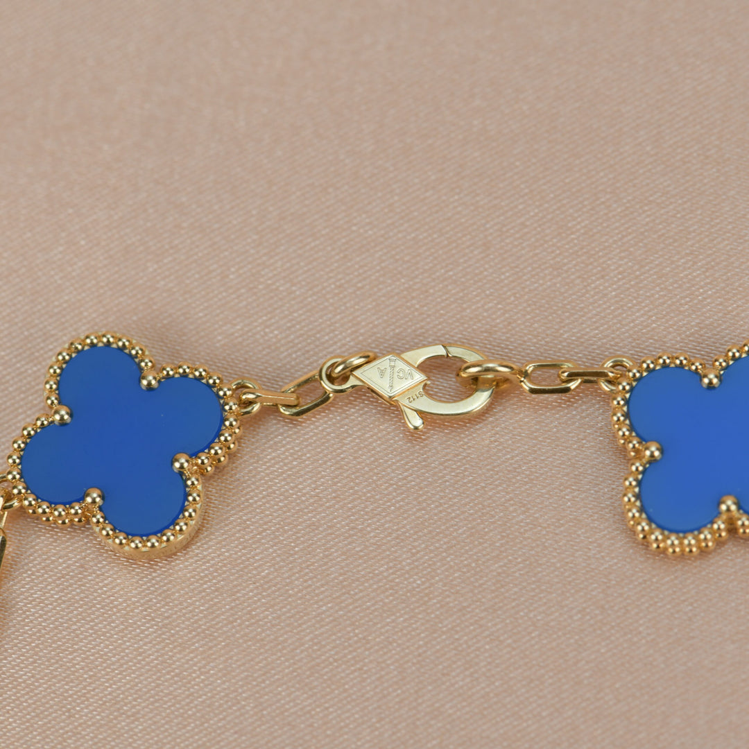 Van Cleef & Arpels Blue Agate Vintage Alhambra 18k Gold Bracelet