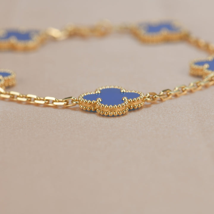 Van Cleef & Arpels Blue Agate Vintage Alhambra 18k Gold Bracelet