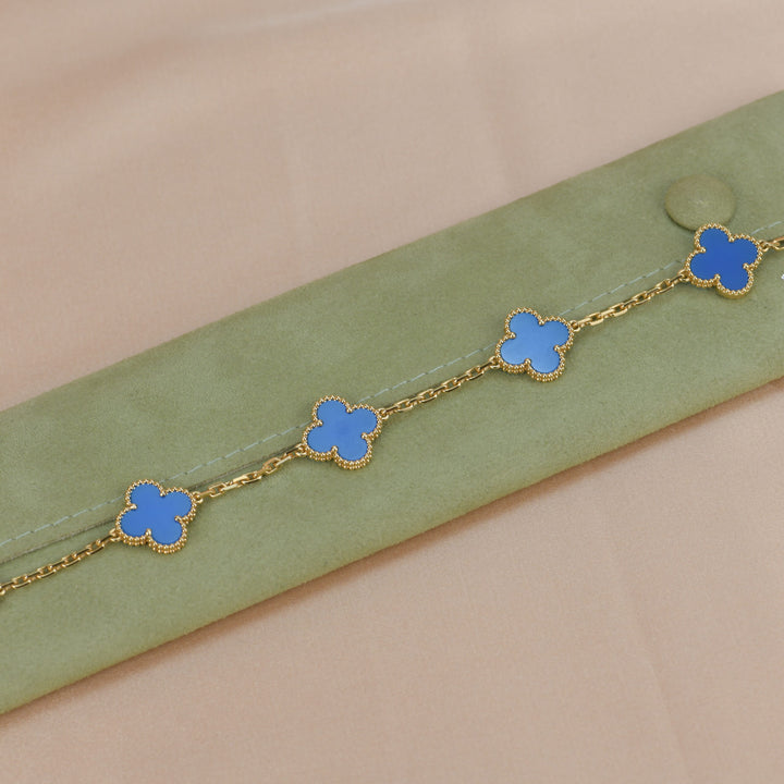 Van Cleef & Arpels Blue Agate Vintage Alhambra 18k Gold Bracelet