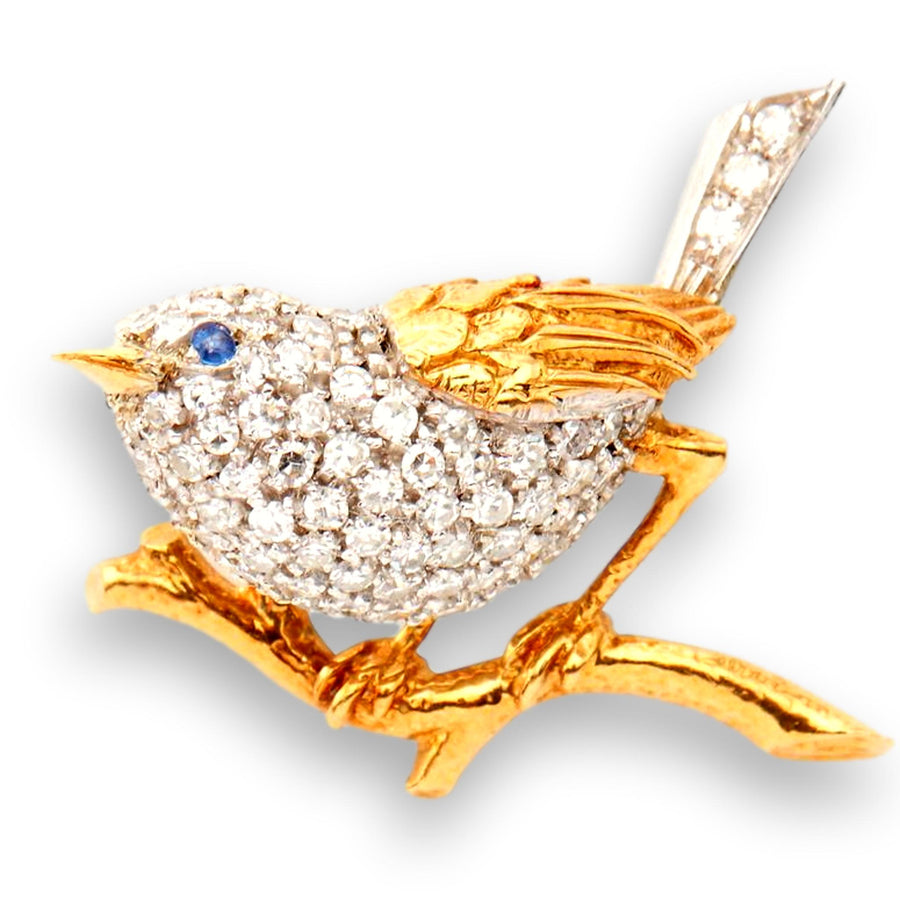Tiffany & Co Diamond Sapphire 18 Karat Gold Bird Brooch