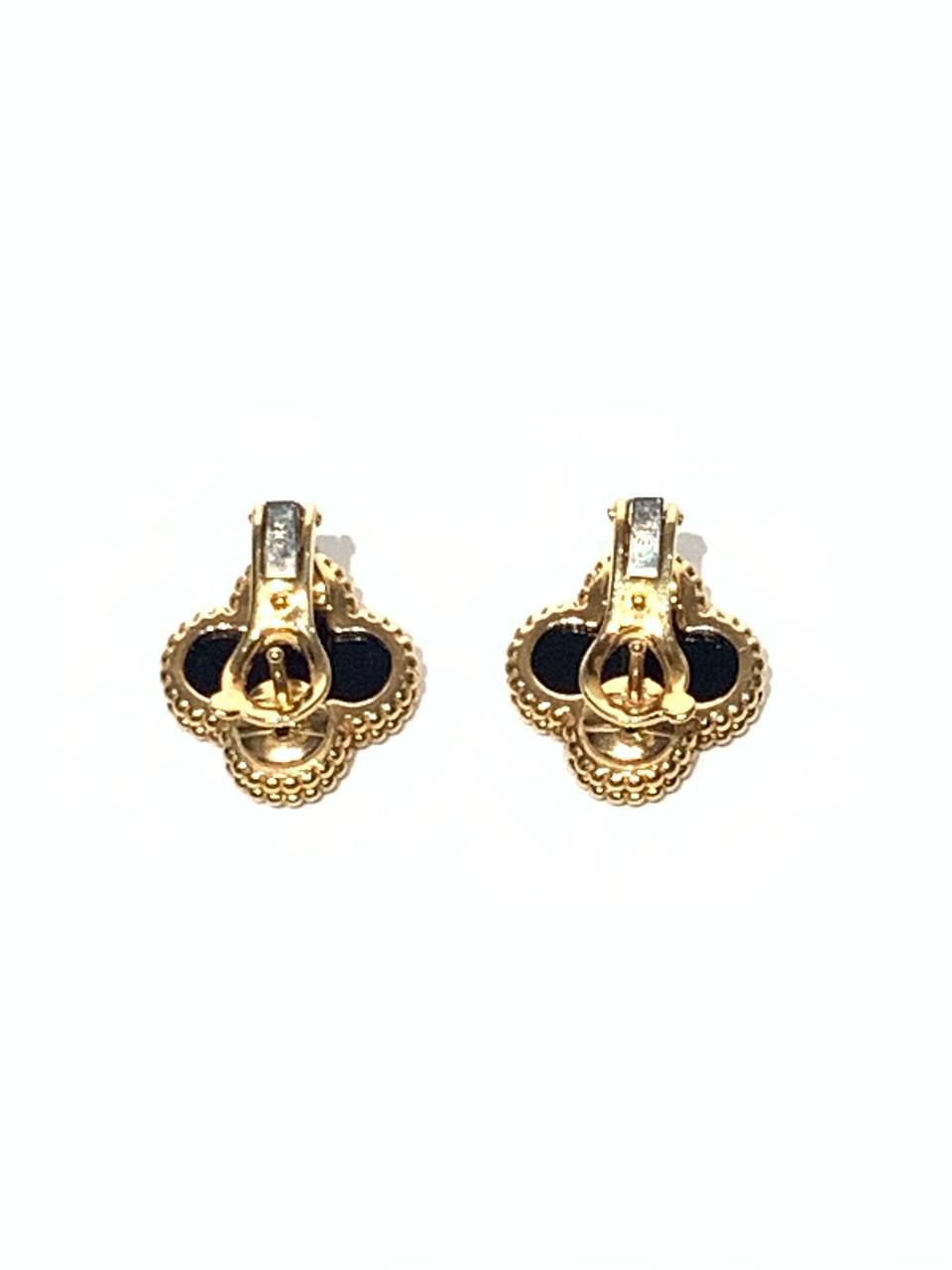 VAN CLEEF & ARPELS Vintage Alhambra Black Onyx Yellow Gold Earrings